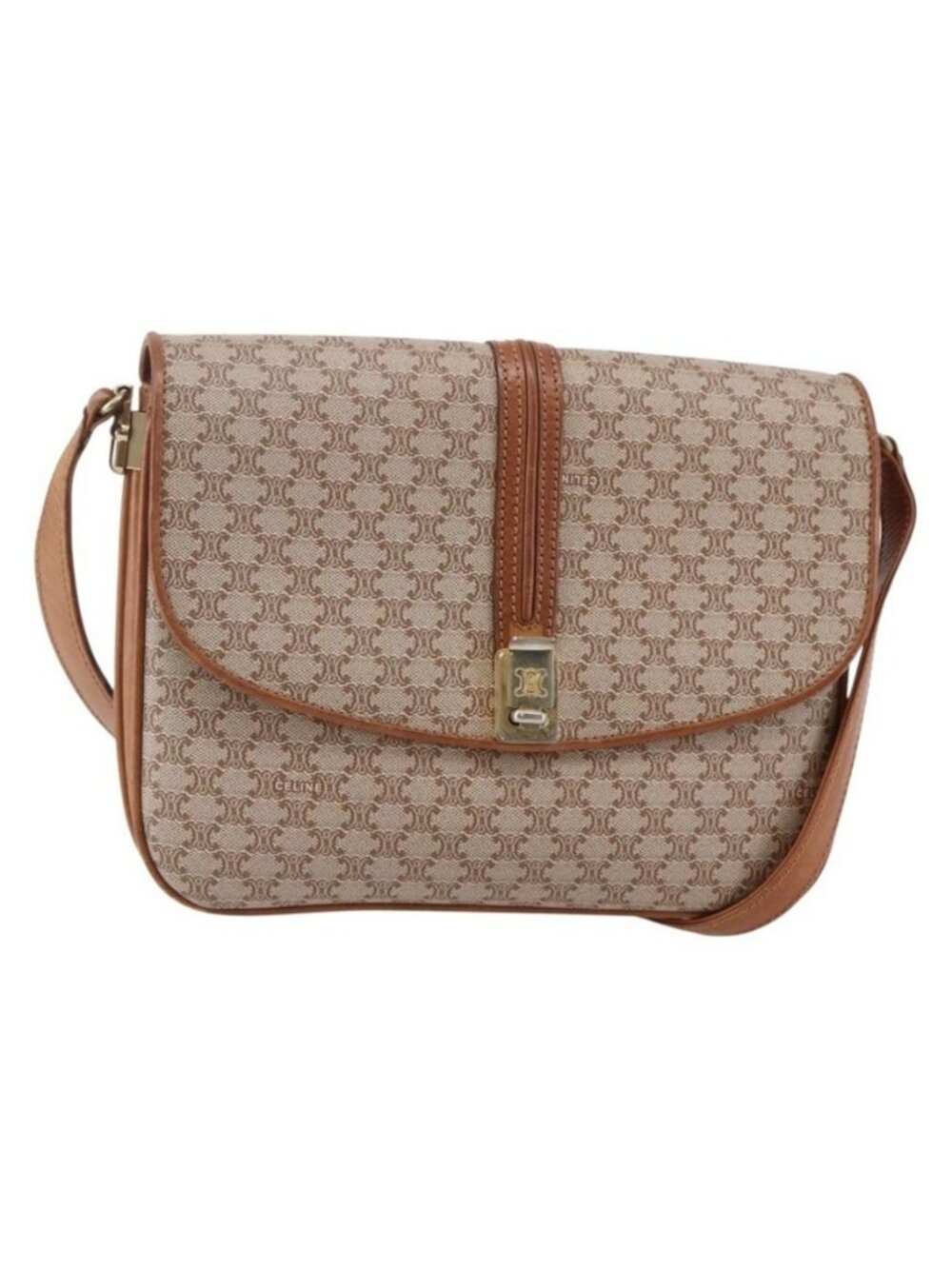 Authentic CELINE Macadam Canvas Shoulder Bag PVC Beige Gold - Picture 1 of 16